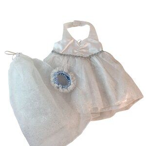 Build A Bear Clothes White Wedding Dress w/Veil and Blue Garter Sparkle Gown NWT